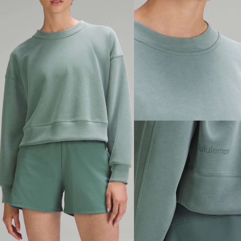 Lululemon Softstreme Perfectly Oversized Cropped Crew Forrest Crew Womens Sz 10 - Picture 2 of 16
